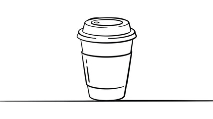  minimal continuous line art of takeaway coffee cup, modern one line drawing for cafe branding, coffee shop menu, packaging design, wall art and lifestyle illustration