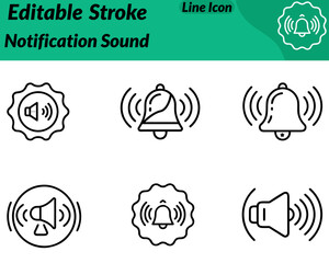 A modern notification sound set icon. Featuring a bellspeaker symbol  radiating sound waves. Designed with clean lines represent alerts notifications audio signals reminders system sound indicators.