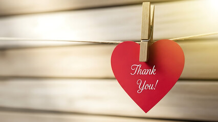 Thank You Heart Card with Clothespin on Rustic Wood Background, Expressing Gratitude and Appreciation