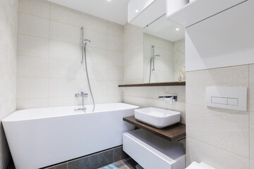 modern bathroom room with toilet and washing machine