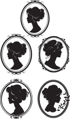 Black silhouette set of cameo woman vector