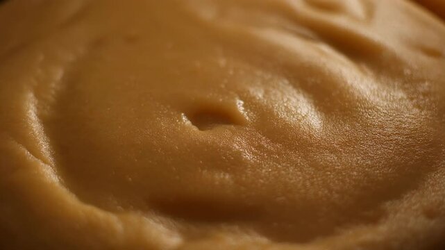 Close-up view of a smooth, creamy texture with subtle ridges and dimples in a warm, golden brown color