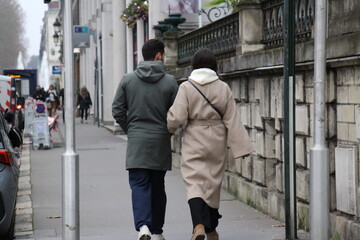 Romantic couple walking in the streets
