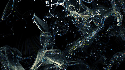 Dewdrops on floating glass lines. Abstract underwater organics in blue colors. Overlay background wallpaper. Luxury Texture Design. Stylish fashion backdrop. 