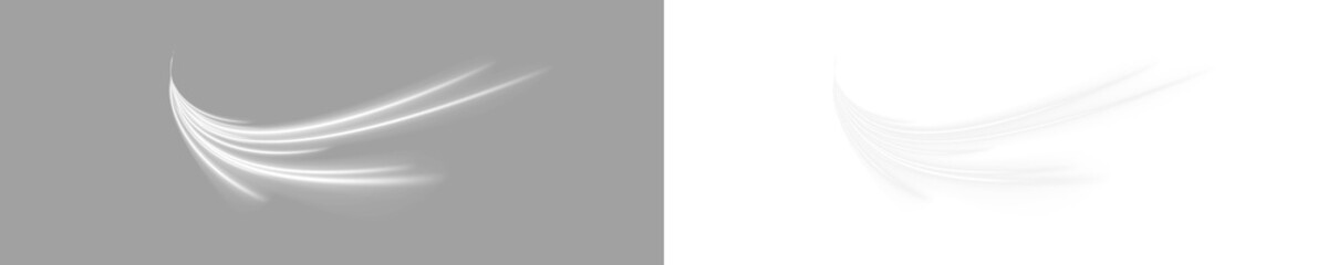 White light ribbons ripple and twist elegantly, creating abstract trails of glowing energy. Spark...