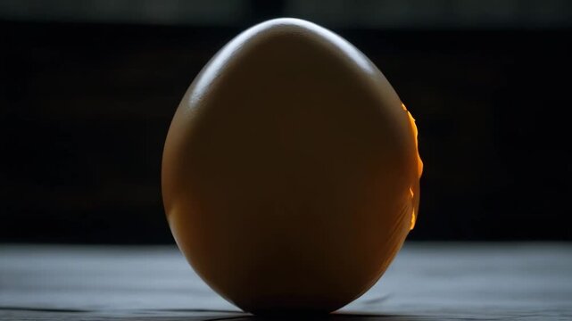 Cracked egg emits soft golden light in a mystical setting