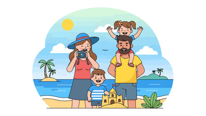 Obraz premium Happy father and son enjoying a family beach vacation illustration
