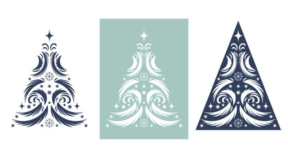 Set of Decorative Christmas Tree Vector Illustration