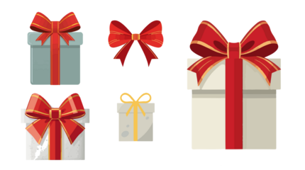  template of a Christmas gift element set against a vibrant red showcased in a bold flat design style, with clean lines, minimalist shapes with png Transparent 