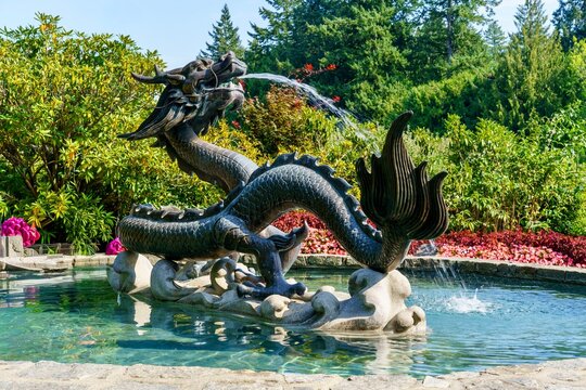 Water Fountain is an eye catching attraction at Butchart Gardens, Victoria, BC, Canada 