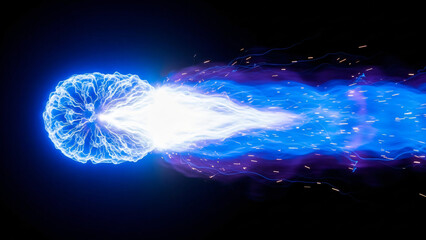 a blue and white fireball in the dark