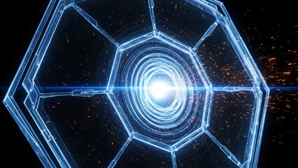 a futuristic spaceship with a bright light coming out of it