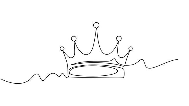 crown animation continuous one line drawing, Crown continuous one line drawing. Minimal outline crown icon. Isolated on white background vector illustration, Full length single line animation video.