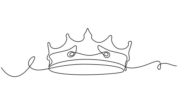 crown animation continuous one line drawing, Crown continuous one line drawing. Minimal outline crown icon. Isolated on white background vector illustration, Full length single line animation video.