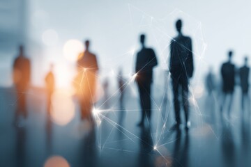 Silhouetted business people with abstract network connections overlay