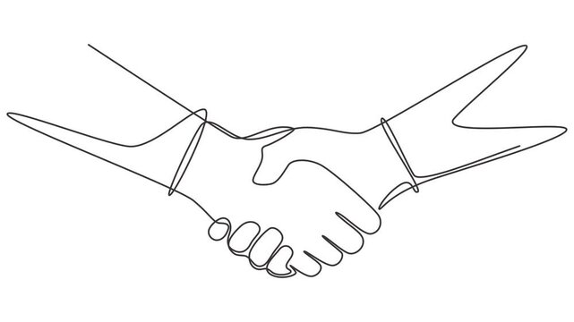 Handshaking of business partners drawn by one single line. Digital online transaction concept. Full length one line animation, Animated self drawing of continuous line draw.  Business agreement vector