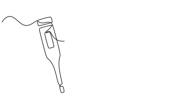 Self drawing line animation Thermometer medical equipment continuous one single line drawn concept video, full length one line animation. pro vector illustration. thermometer with red pointer and sun.