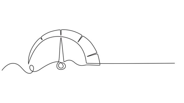 Risk meter Speedometer animation continuous one line drawing, Self drawing animation of speedometer drawn by continuous line, 4k animated video one line minimal design, speedometer on white background