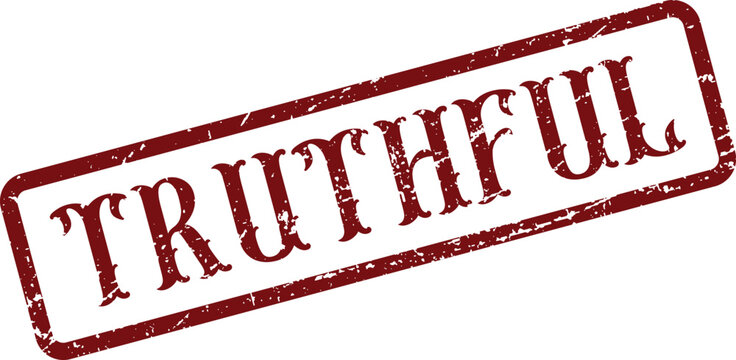 Classic distressed red rubber stamp bearing the distinct word TRUTHFUL indicating veracity and honesty