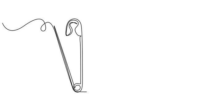 Safety Pin in continuous one line drawing one line draw design full length video, motion graphic, animation, Self drawing line animation safety pin continuous one line drawing, single line art doodle.