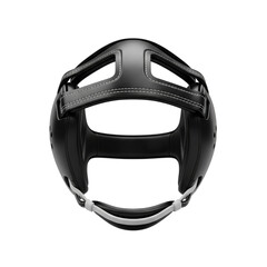 Naklejka premium Black boxing headgear with white stitching on black background helmet protection