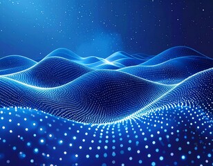 Abstract Digital Landscape - Blue Waves of Data and Light in the Cosmos.