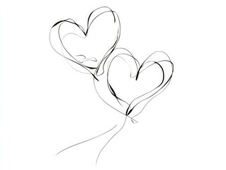 Sketch of Two Intertwined Heart Shaped Balloons with Strings.
