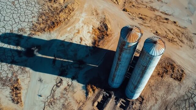 Abandoned grain silos landscape