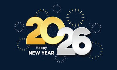 celebration happy new year 2026 with firework design for banner or greeting card background decoration
