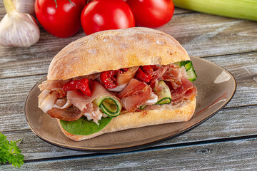 Ciabatta with cured parma and tomato