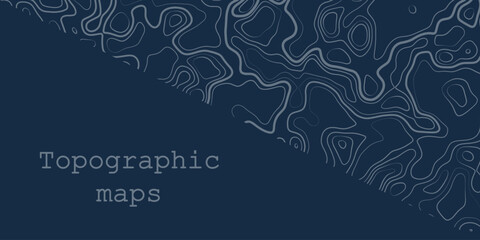 Luxury blue abstract topographic map background with white lines texture with space for text, wallpaper design for fabric, packaging, web, geographic grid map vector illustration.