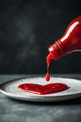 Pouring Ketchup in the Shape of a Heart Onto a Plate for a Fun Dining Experience