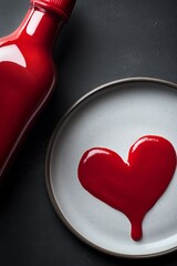 Creative Use of Red Ketchup Bottle and Heart Shape on Plate
