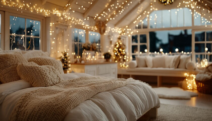 Christmas interior with garlands. New Year eve