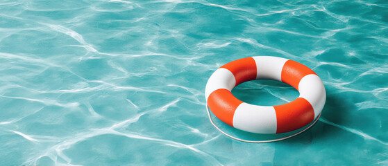 Lifebuoy ring floating on turquoise water e commerce safety summer rescue float