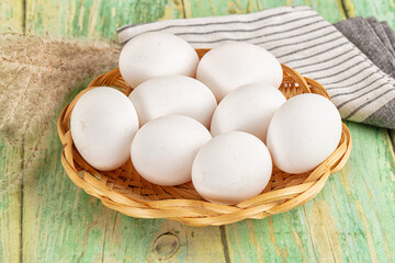 Raw white uncooked chicken eggs