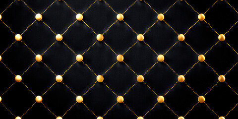 Naklejka premium Luxury e commerce black leather quilted pattern with gold studs and diamond stitching elegant