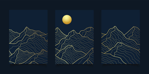 set of hand drawn luxury mountain line art contours a landscape texture wall art collection