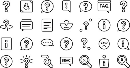 Question Mark Line Icon Set &ndash; Minimal outline vector icons for FAQ, help, support, UI and UX design, web and mobile applications.