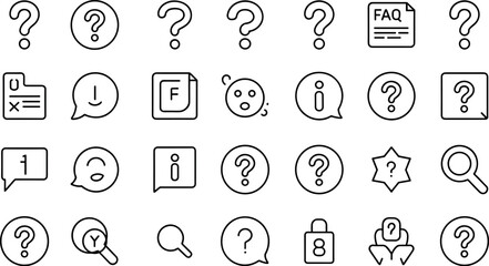 FAQ Question Icon Set &ndash; Clean outline question mark vector icons for help center, customer support, information and interface design.