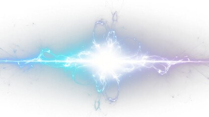 a bright blue and purple light streaks on a black background