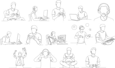Sketchy Outline People Activity Line Art Illustration with Various Poses