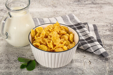 Corn flakes with milk for breakfast