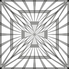 Geometric radial pattern. Symmetrical line work. Abstract square Vector. Light shadow play.
