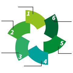 Six petal diagram. Business cycle graphic. Green blue Vector chart. Step presentation layout.
