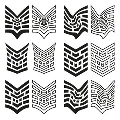 Dotted chevron elements. Geometric pattern details. Tiled arrow Vector shapes. Texture background set.