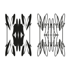 Abstract symmetrical shapes. Intricate linear design. Decorative black element. Vector visual pattern.