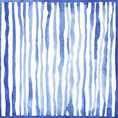 Watercolor seamless pattern with hand-drawn blue stripes background. Ornament in decorative style. Vintage fashion fabric design, repeat print collection.