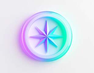 Colorful 3D compass rose with eight points in gradient shades of purple, blue, and teal, set against a white background, symbolizing navigation, exploration, direction, and modern abstract design.