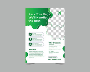 Modern Travel Agency Flyer Template with Green Abstract Design and Photo Placeholder